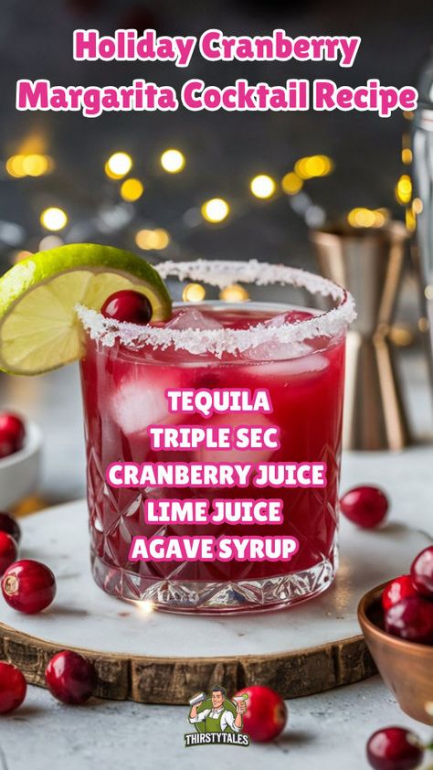 "Get into the festive spirit with this Holiday Cranberry Margarita Cocktail Recipe! Perfect for winter gatherings, this fun holiday cocktail combines the classic margarita with the vibrant flavors of cranberry. Ideal for holiday parties, this cranberry cocktail is a delightful twist on traditional winter drinks. Impress your guests with this refreshing cocktail fruit blend that’s sure to become a seasonal favorite. Cheers to festive celebrations! " Cranberry Holiday Cocktail, Margarita Flavors, Fun Holiday Cocktails, Cranberry Cocktail Recipe, Cocktail Recipes Tequila, Christmas Cocktails Easy, Christmas Drinks Alcohol Recipes, Cranberry Drinks, Cranberry Margarita