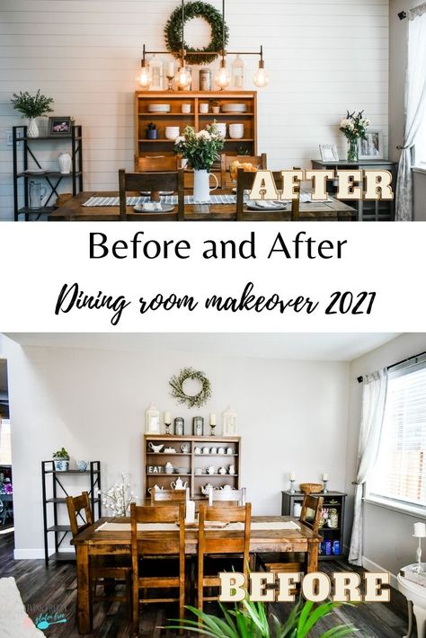 Dining room makeover before and after 2021 Dining Room Makeover Ideas, Before And After Dining Room, Repurpose Dining Room, Room Makeover On A Budget, Room Makeover Ideas, Montana House, Makeover Before And After, Dining Room Makeover, Empty Spaces