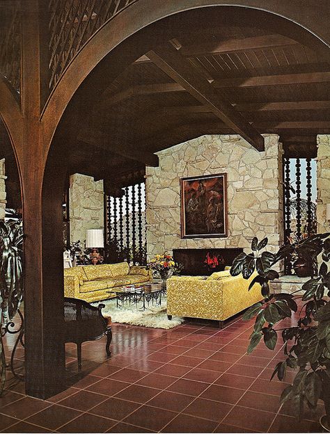 1970s Architectural Digest 70s Mansion, 1970s Mansion, 1970s Interior Design, 70's Decor, Orange Tile, 70’s Decor, 70s Interior Design, Retro Rooms, 70s Interior