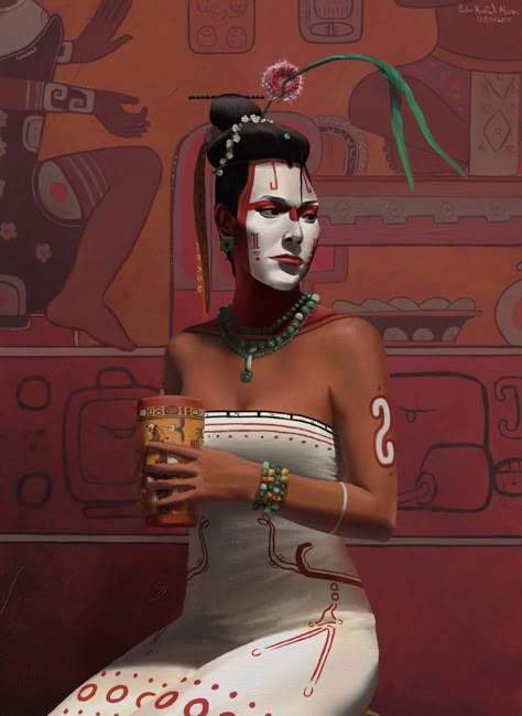 ArtStation - Lady of the Mayan court, Pedro Rafael Mena Painted Hands, Mayan People, Aztec Empire, Maya Art, Power And Control, Mayan Art, Classical Period, Mayan Culture, Ancient Mayan