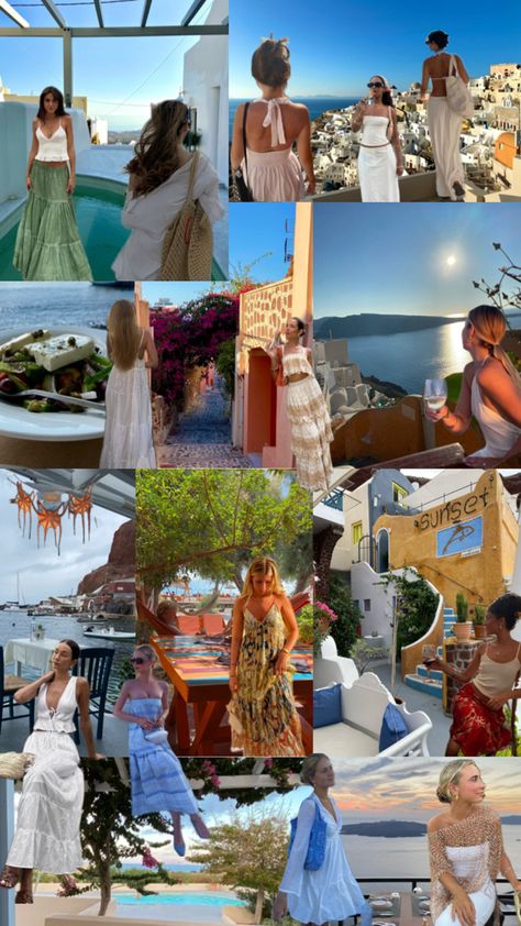 Santorini style - outfit inspo #aesthetic #inspo #outfits #outfitinspo #photoinspo #greece #santorini Greece Dinner Outfit, Crete Greece Aesthetic Outfits, Kos Greece Outfit, Crete Greece Outfit, Santorini Outfit Ideas Summer, Corfu Greece Outfits, Greece Outfit Ideas Plus Size, Greek Outfit Aesthetic, Corfu Outfit