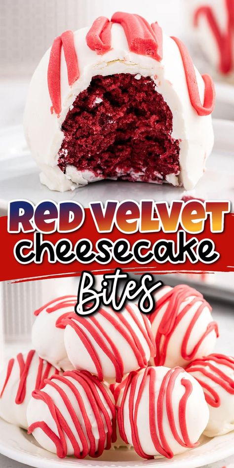 No Bake Cheesecake Cake Pops, Cake Ball Recipe With Box Cake, No Bake Cake Bites, Valentines Truffles Recipes, Valentine's Desserts Easy, Strawberry Cheesecake Balls, Red Appetizers For Party, Ball Dessert Recipes, Christmas Cake Balls Ideas