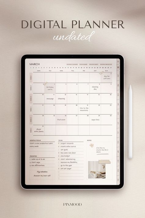 Undated Digital Planner Student Daily Planner, Ipad Planners, Goal Planner Free, Free Printable Monthly Planner, Free Planner Templates, Weekly Planner Free Printable, Study Planner Printable, Monthly Planner Template, Online Planner