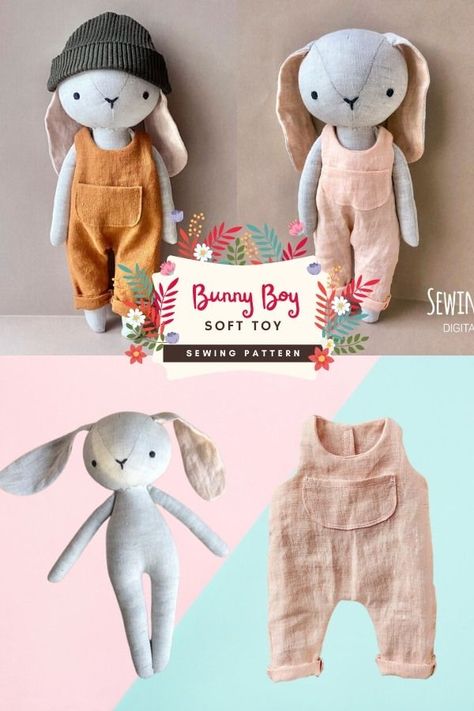 Easy Soft Toys To Make, Easy Stuffy Sewing Pattern, How To Sew Stuffed Animals For Beginners, Easy Bunny Sewing Pattern, Free Sewing Patterns For Kids Toys, Fabric Doll Sewing Pattern, Bunny Sewing Pattern Free Easy, Easy Doll Sewing Pattern Free, Diy Doll Pattern Free Printable