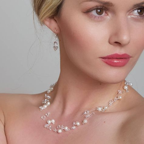 Buying the Freshwater Pearl Jewellery for Christmas Season #freshwater #pearls #jewellery Jelewry Making, Bridal Jewerly, Lying Game, Bridal Jewlery, Crystal Wedding Necklace, Illusion Necklace, Floating Pearl Necklace, Jewellery Pearl, Wedding Jewelery