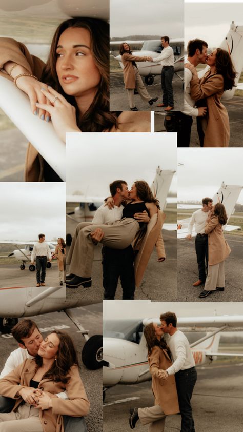 Couples | Photoshoot | Engagement photos | Plane Photos | black and white photos | vintage photos Plane Photoshoot, Black And White Photos Vintage, Pilot Wedding, Couples Photoshoot Engagement, Airplane Wedding, Prom Photography Poses, Aviation Wedding, Prenuptial Photoshoot, Photos Black And White