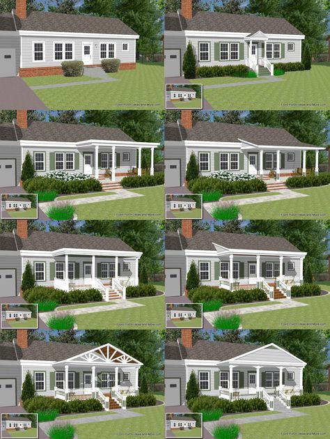 Front Porch Designs for a Ranch Style Home                                                                                                                                                      More Renovation Facade, Casa Garage, Front Porch Addition, Veranda Design, Ranch House Remodel, Architecture Renovation, Ranch House Designs, Porch Remodel, Porch Addition