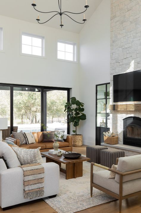 Open Bright Living Room, Great Room Design Farmhouse, California Transitional Living Room, Eating Nook In Living Room, Light Living Room Black Accents, Mcgee And Co Great Room, California Organic Modern Living Room, Very Modern Living Room, Neutral Open Living Room