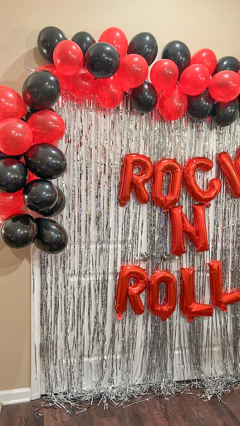 Rock And Roll Party Decorations Ideas, 80s Rock Themed Party, Rock And Roll Homecoming Theme, Rock N Roll Bday Party, Rock And Roll Birthday Theme, Rock Theme Party Decoration, Rock And Roll Bachelorette Party Theme, Rock N Roll Party Ideas Decor, Pop Punk Party