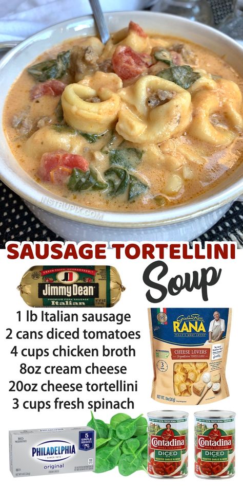 Pork Sausage Soup, Tortellini Sausage Soup, Slow Cooker Tortellini, Easy Slow Cooker Soup, Frozen Tortellini, Tortellini Sausage, Slow Cooker Soup Recipes, Sausage Tortellini Soup, Slow Cooker Dinner Recipes