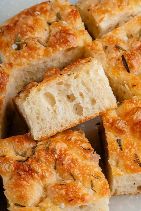 This easy, no-knead focaccia recipe will teach you how to make light and airy homemade focaccia without the fuss! It's the perfect recipe for beginner bakers, yet yields perfect, restaurant-worthy loaves every time.  #vegan #bread #focaccia #noknead #baking #sweetsimplevegan #recipe No Need Foccacia Bread, Foccacia Bread Art Easy, No Knead Focaccia Bread, Quick Foccacia Bread Fast, Single Serve Focaccia, Easy Ficcotia Bread Recipe, Easy Foccassia Bread, Small Batch Focaccia Bread, Ficcochia Bread