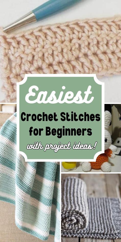 This is a collection of all easy crochet stitches for beginners. You can use these to make blankets or other simple projects. These stitch tutorials include simple stitches like single crochet, half double crochet, double crochet, granny stitch, and textured stitches like the Mini bean stitch. Single Stitch Crochet Blanket Pattern, Easy Crochet Stitches Blankets, One Color Crochet Blanket Patterns Simple, Beginners Crochet Tutorial, Crochet Patterns Single Crochet, Beginning Crocheting, 1 Stitch Crochet Blanket, Very Beginner Crochet, Crochet Practice For Beginners