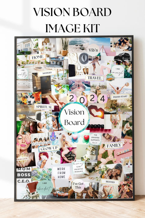 This Dream Life Vision Board Image Kit is packed full of 1400+ printable images! Containing over 170 pages, it is the perfect kit for manifestation. With all your vision board needs in one package, you have more time for the fun things like bringing your epic vision board, mood board or manifestation board to life! Vision Board For Workplace, Sample Vision Boards, Vision Board Ideas Diy, Digital Dream Board Examples, Vision Board Ideas Examples Diy, Vision Board Frame, Future Vision Board, Dream Life Vision Board, Mood Board Images