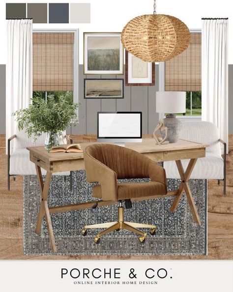 Home Office Mood Board Interior Design, Moodboard For Office Interior, California Coastal Office, Moodboard For Office Interior Design, Modern Office Mood Board, Moodboard Office, Modern Transitional Home, Transitional Home Office, Transitional Spaces