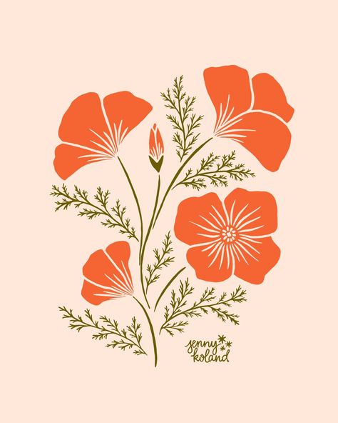 Going back to my my forever favorite: California Poppies 🧡 I've been working on some designs for screen printing. What products would you want to see these blooms on?? #californiaartist #californiapoppy #californiapoppies #poppiesillustration #illustratorofinstagram #artlicensing #floralillustration #flowerillustration #artforlicensing #femaleillustrators #sanfranciscoillustrator California Poppy Line Art, Poppy Silhouette, California Poppy Drawing, Poppy Outline, Poppies Illustration, Poppy Logo, Poppy Illustration, Poppy Flower Design, California Poppy Art