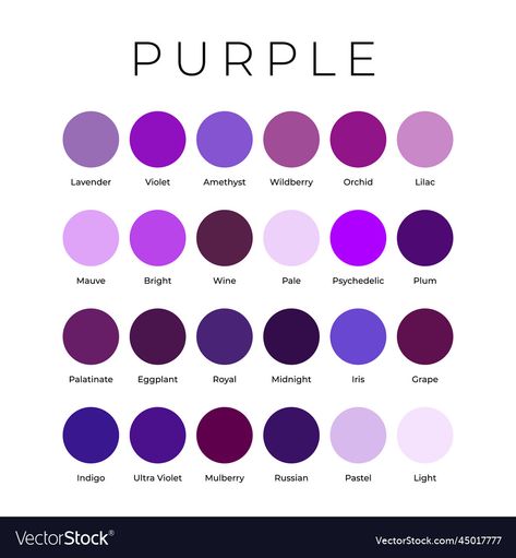 Shades Of Purple Names, Purple Color Shades, Purple Color Names, Violet Color Palette, Color Names Chart, Purple Colour Shades, Purple Names, Purple Palette, Color Mixing Chart