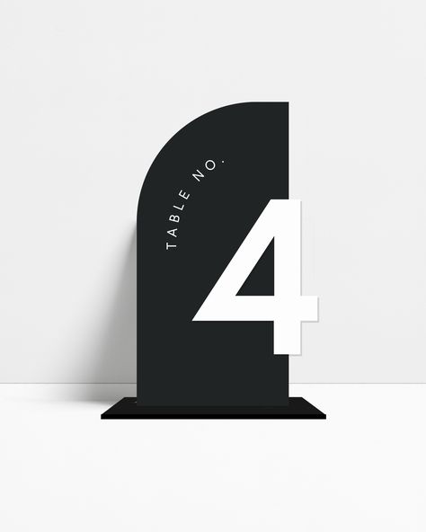 Modern Half Arch Table Numbers - 1-15 / Black Back + White Number / Custom Cafe Table Number Ideas, Table Numbers Wedding Modern, Modern Table Numbers Wedding, Black And White Wedding Table Settings, Arch Signage, Black Table Numbers, Table Number Design, Arch Table Numbers, Modern Table Number