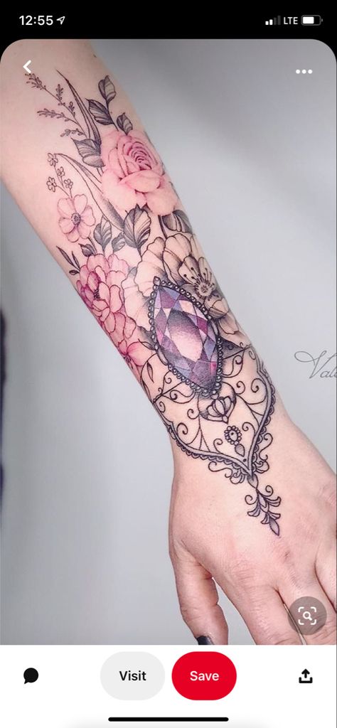 Jewelry Tattoo Designs, Lace Tattoo Design, Cuff Tattoo, Gem Tattoo, Jewel Tattoo, Women Tattoos, Planet Tattoos, Diamond Tattoos, Floral Tattoo Sleeve