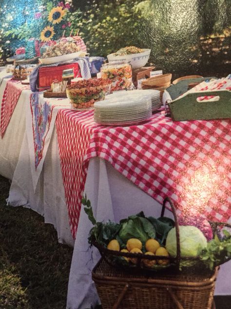 Classic Picnic Decor, Retro Picnic Party, Country Picnic Party Ideas, Summer Picnic Decor, Picnic Tablescape Ideas, Vintage Americana Party, Picnic Decorations Outdoor, Bbq Tablescape, Vintage Picnic Party