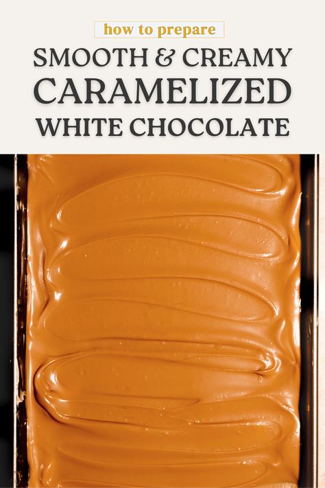 In this easy baking tutorial, I will guide you to prepare smooth and creamy caramelized white chocolate. With my in-depth explanation and success tips you will not only be able to caramelise white chocolate in no time and use them in endless baking recipes but also enjoy turning white chocolate into a toasty & caramel-like chocolate. Read the entire blog post here - https://thelaughingbutter.com/how-to-make-caramelized-white-chocolate/ Caramelized White Chocolate, White Chocolate Recipes, Baking 101, Christmas Baking Recipes, White Chocolate Cookies, White Chicks, Baking Basics, Baking Tutorial, Dessert Toppings