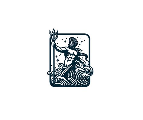 Poseidon Ancient Greek God Logo Illustration by Aria Muhammad | Logo Designer Triton Greek Mythology, Greek Mythology Logo, Greek God Illustration, Poseidon Design, Poseidon Logo, God Logo, Logo Illustration Design, Ancient Greek Gods, Logo Idea