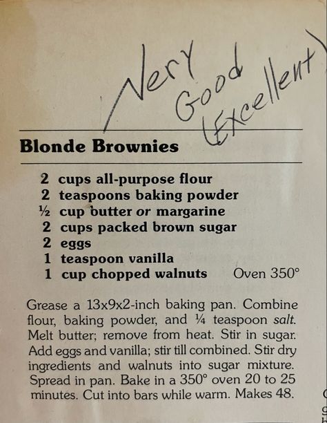 Homemade Blondies Recipe, Easy Blonde Brownies, Blondes Recipe Blondie Brownies, Blonde Brownies Recipe Easy, Blondies Recipe Classic, Better Homes And Gardens Recipes, Easy Blondies Recipe, Blonde Brownies Recipe, Blond Brownies