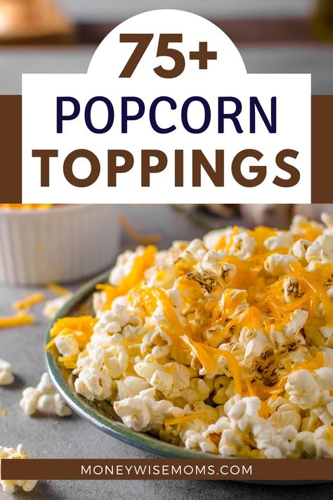 Savoury Popcorn Seasoning, Toppings For Popcorn, Things To Add To Popcorn, Popcorn Topping Recipes, Diy Flavored Popcorn Recipes, Things To Put On Popcorn, Popcorn Add Ins, What To Put On Popcorn, Popcorn Mix Ins