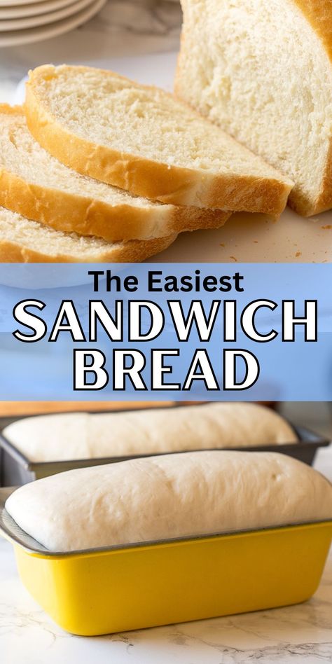 This Easy Homemade Sandwich Bread recipe is perfect for first time bakers! With just basic pantry ingredients you can bake up a soft and fluffy loaf of bread in no time! Homemade Clean Bread, Easy Loaf Bread Recipes Simple, Making Loaf Bread, Light And Fluffy Homemade Bread, Homemade Loaf Bread Easy Recipes, Easy Bread Recipes Without Stand Mixer, Quick And Easy Sandwich Bread, No Milk Bread Recipes, Homemade Loaf Of Bread