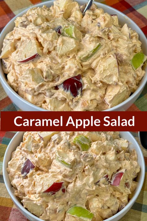 Caramel Apple Salad Paleo Granola Recipe, Taffy Apple Salad, Marshmallow Salad, Pudding And Cool Whip, Caramel Apple Salad, Caramel Apple Desserts, Ambrosia Recipe, Taffy Apple, Tart Flavors