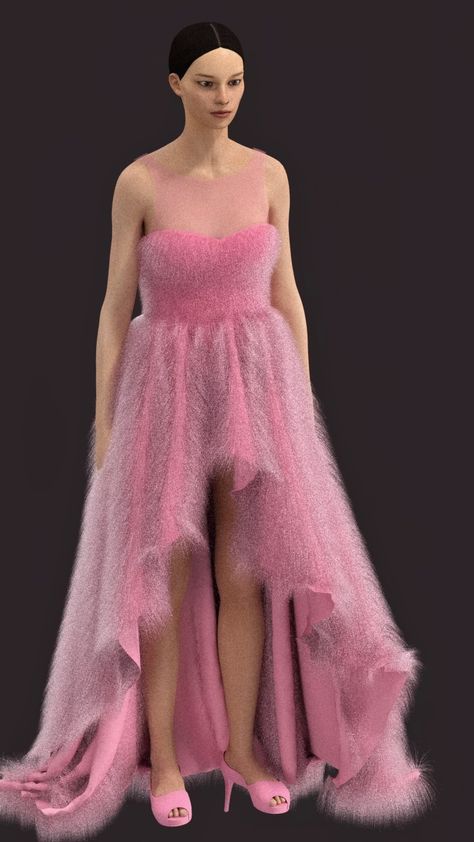 Clo 3d Fashion, Clo 3d, 3d Room, Fur Dress, 3d Fashion, Virtual Fashion, Dress Fashion, Strapless Dress Formal, High Low Dress