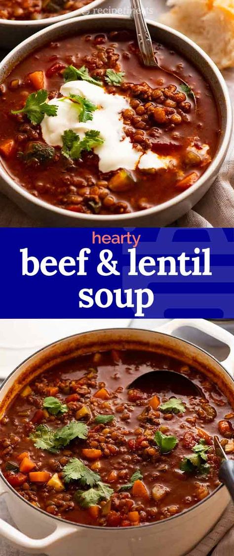 Lentils With Ground Beef, Ground Beef Lentil Soup Recipes, Minced Beef Soup Recipes, Lentil Soup With Ground Beef, Lentil Ground Beef Recipes, Minced Beef Sandwich Recipes, Lentils Ground Beef, Minced Beef Soup, Lentils And Ground Beef