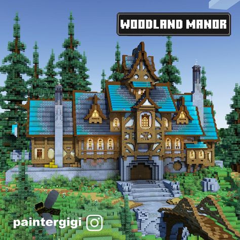 Minecraft house Minecraft Manor Blueprints, Minecraft Manor House, Mystical Minecraft, Manor Minecraft, Minecraft Manor, Pirate Minecraft, Blue Pallet, Minecraft Storage, Aesthetic Minecraft Builds