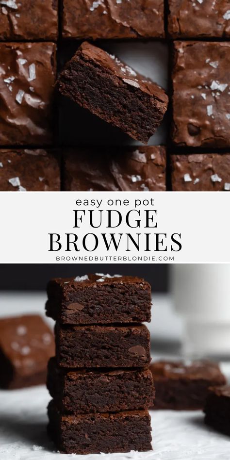 Easy One Pot Fudge Brownies | Browned Butter Blondie | Rich and fudgy, thick and chocolatey and perfectly gooey and chewy in all the right places – these easy brownies will earn you major brownie points in the kitchen! Get the recipe on the blog. Kept Brownies, Chewy Cake Brownies, Best Fudgiest Brownies, Moist And Chewy Brownies, Easy To Make Brownies, Best Easy Brownie Recipe, Worlds Best Brownies Recipe, Thick Brownie Recipes, Dense Brownie Recipe