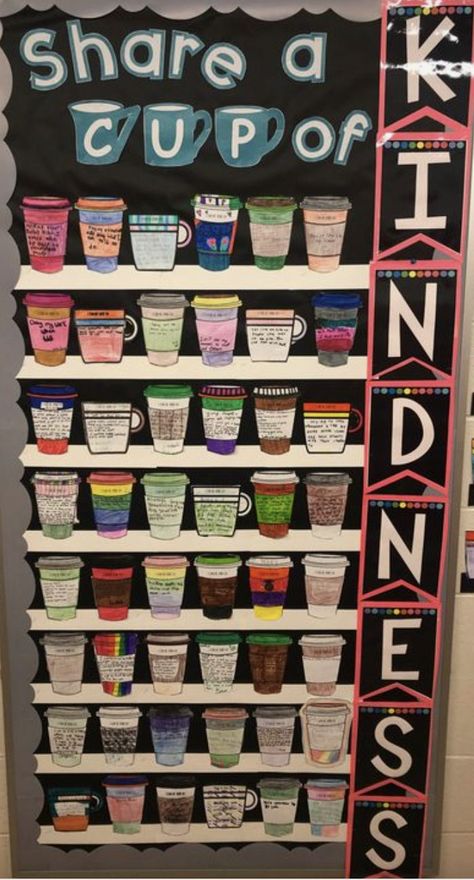 Wellbeing Bulletin Board, Kindness Library Display, Fun Staff Bulletin Boards, School Counselor White Board Ideas, High School Sel Bulletin Boards, Teacher Work Room Bulletin Boards, Compliment Board For Work, Art Displays Classroom, Staff Appreciation Bulletin Board