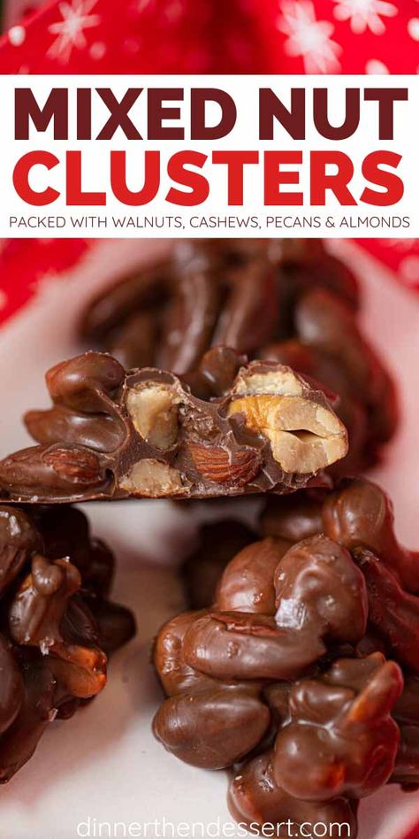 Christmas Chocolate Nut Clusters, Chocolate And Nuts Desserts, Chocolate Walnuts Recipes, Chocolate Caramel Nut Clusters, Chocolate Walnuts Candy, Chocolate Covered Almond Clusters, Pecan Nut Recipes, Nut Clusters In Crockpot, Mixed Nut Cookies