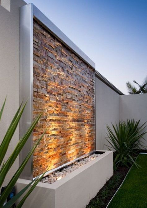 Water Wall Feature Ideas | The Owner-Builder Network Modern Water Feature, Outdoor Water Feature, Water Feature, A House, Water, Plants, Wall