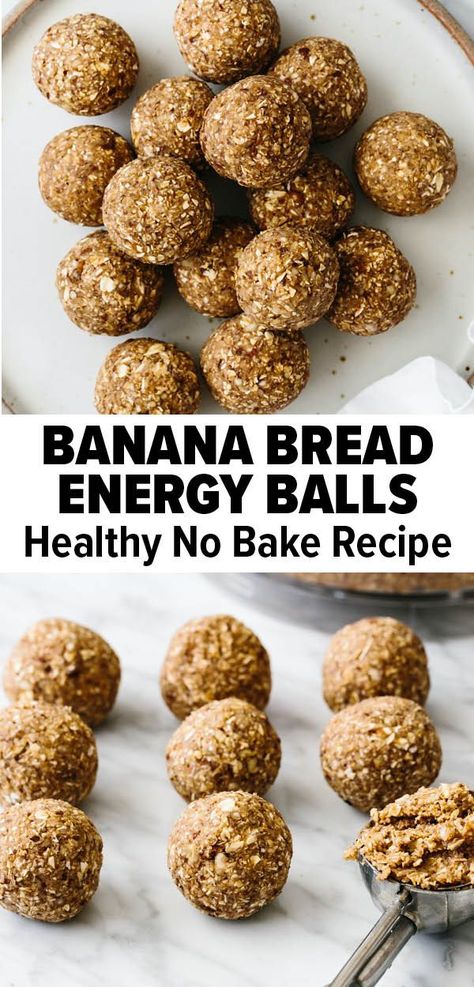 Healthy Power Balls Recipe, Banana Power Balls, Health Night Snacks, Healthy Banana Snack Ideas, No Bake Balls Healthy, Easy Energy Balls No Bake, Power Balls Recipe Energy Bites, Power Bites Energy Balls, Granola Balls No Bake