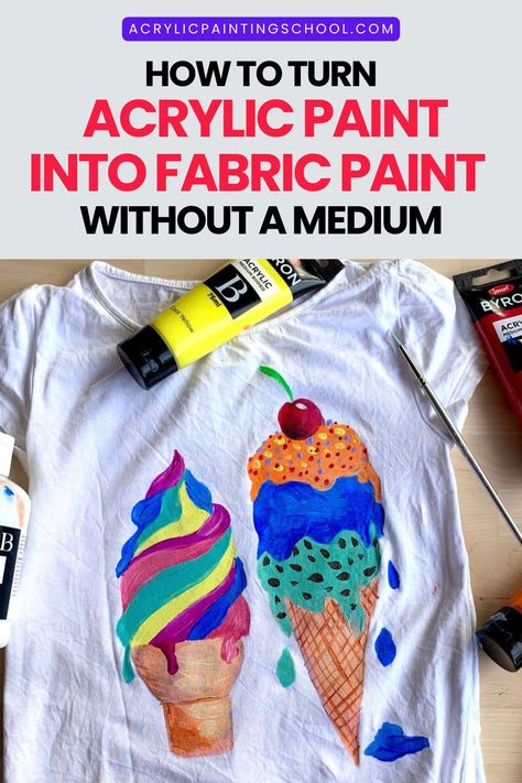 Head over to the blog for 6 best fabric paints + 4 super simple DIY fabric medium recipes. How To Dye Canvas Fabric, Spray Paint Tie Dye T Shirts, Painting On Sweatshirts, Acrylic Paint On T Shirt, Painting A Shirt With Acrylic Paint, How To Paint Fabric With Acrylic Paint, How To Use Acrylic Paint On Fabric, Spray Painting Fabric, How To Paint Clothes With Acrylic