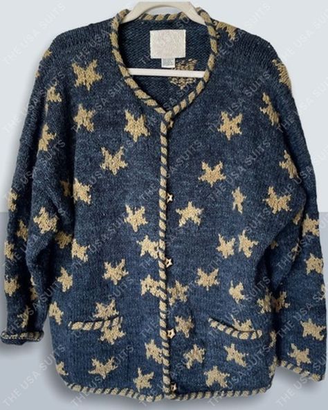 Knit Star, Star Cardigan, Suits Usa, Crochet Star, Crochet Stars, Star Sweater, Coraline, Wool Cardigan, Vintage Wool