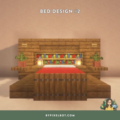 20 Beautiful Minecraft Bed Design Ideas (Double Bed Edition) — ByPixelbot Fancy Bed Minecraft, Fancy Minecraft Bed Ideas, Double Bed Minecraft, Minecraft Double Bed Ideas, Minecraft Bed Frame, Bed Design Minecraft, Bed Minecraft Ideas, Minecraft Couple, Minecraft Bed Designs