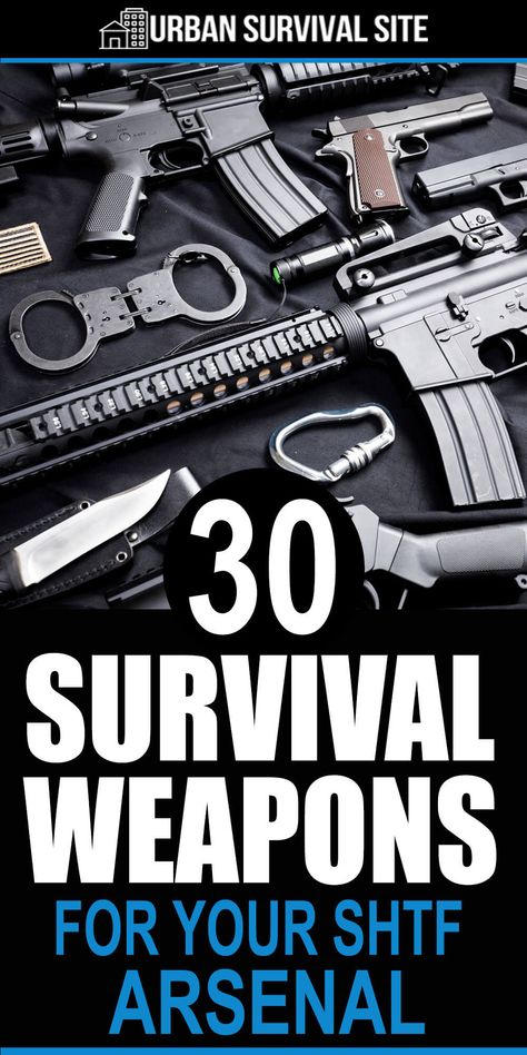 This article is the ultimate list of survival weapons that you should consider getting for your arsenal, including both firearms and non-firearms. #urbansurvivalsite #survivalweapons #firearms #survivalgear #survival Shtf Survival, Survival Ideas, Survival Stuff, Doomsday Prepping, Survival Techniques, Urban Survival, Prepper Survival, Survival Life, Wilderness Survival