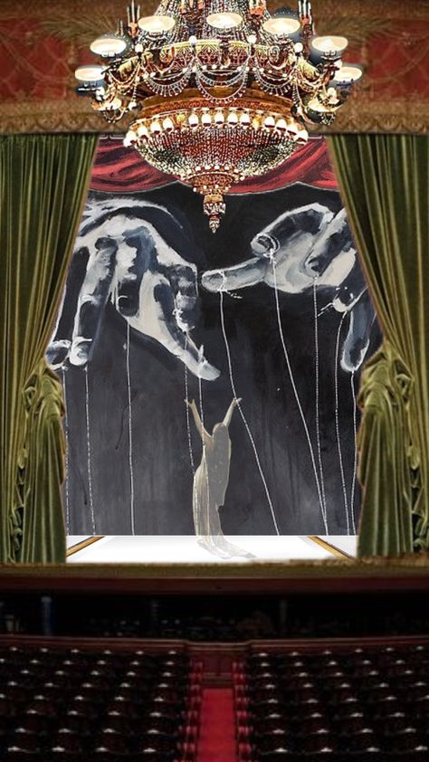 The Wizard #stage #theatre #puppet #magicalrealism Puppet Stage Design, Haunted Theater Aesthetic, Puppet Master Aesthetic, Circus Set Design, Theatre Set Design Ideas, Dark Theatre Aesthetic, Theatre Stage Aesthetic, Vintage Theatre Aesthetic, Old Theatre Aesthetic