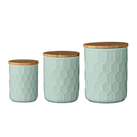 Bloomingville Ceramic Jar Set with Bamboo Lids, Mint Gree... https://smile.amazon.com/dp/B01BSMRMJ0/ref=cm_sw_r_pi_dp_mRYExbCMTCTT5 3 Piece Kitchen Canister Set, Tea Coffee Sugar Canisters, Style Anglais, Kitchen Canister Set, Honeycomb Design, Storage Canisters, Ceramic Kitchen, Kitchen Canisters, Ceramic Jars