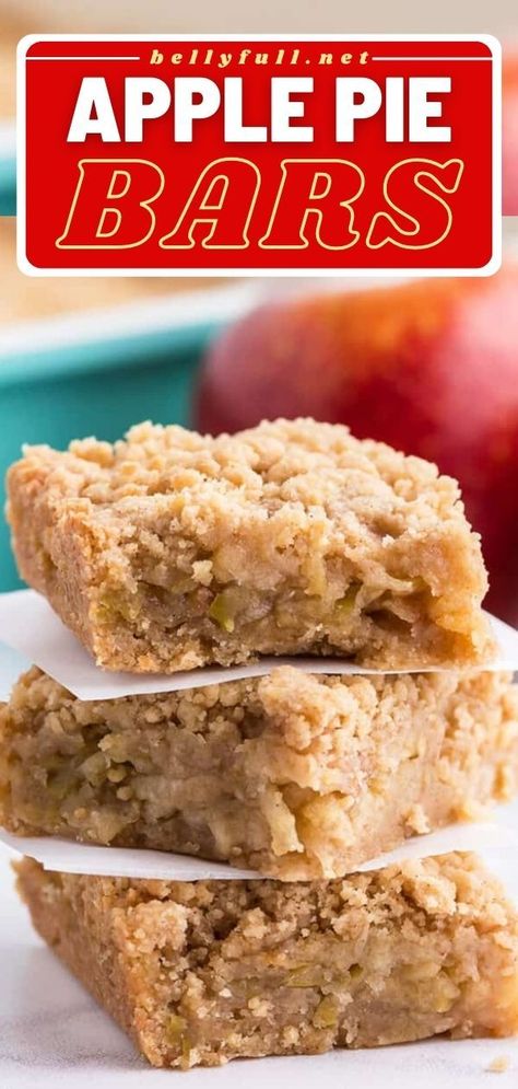 Family and friends will love these apple bars! With a crumble bottom and top, these easy Thanksgiving dessert squares will remind you of a cinnamon apple pie. Give this fall baking recipe a try! Creamy Apple Squares, Healthy Gala Apple Recipes, Apple Pie Squares Easy, Easy Apple Squares, Potluck Apple Recipes, Apple Crumble Squares, Cookie Sheet Apple Pie Bars, Apple Crisp Bars Recipe Easy, Apple Crumb Bars Easy