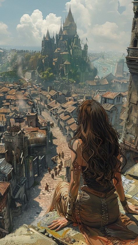 Medieval Story Inspiration, Fantasy City Medieval, High Fantasy Inspiration, Fantasy City Design, High Fantasy Castle, Fantasy Places Aesthetic, Fantasy Cities Art, Medieval City Aesthetic, Medieval Fantasy City Art