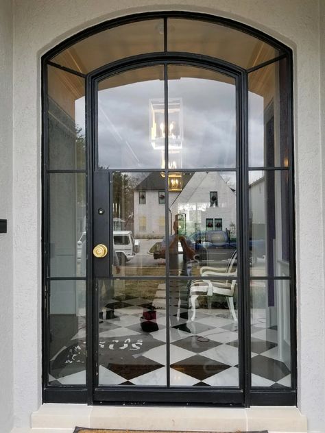 Front Door | Doors & Windows Arched Door With Sidelights, Arched Exterior Doors, Sliding French Doors Patio, Glass Entrance Doors, Arched Front Door, Doors Patio, Window Doors, Sliding French Doors, Georgian House