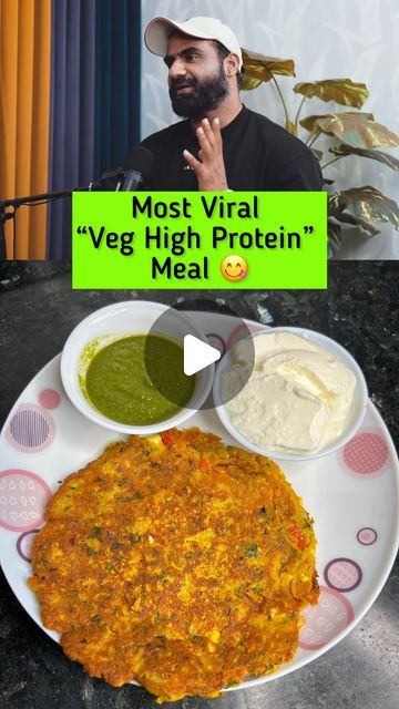 Geet 👩🏻‍🍳❤️ on Instagram: "Most Viral “Veg High Protein “ Meal by  Fitness coach @niteshsoniy 🙌🏻  *BREAKFAST AND TIFFIN APPROPRIATE* 😋  Ingredient  - Besan (Gram Flour) - Paneer (Cottage Cheese) - Chopped Onions 🧅  - Chopped Tomatoes 🍅  - Chopped Green Chilli 🌶️  - Chopped Coriander 🌿  - Spices (Salt, Red Chilli Powder, Turmeric and Coriander Powder) - Baking Soda (optional)  - Water  Recipe  - Take a bowl, Add Besan, Add Paneer, Add chopped onion, Add chopped tomatoes, Add green chilli, Add Coriander leaves, Add spices and Add Water and Mix it well  - Our Batter is ready  - Grease and Pre heat a pan, and add the batter to the pan  - Cook on both sides on until Cripsy and Golden - Brown   Our most Healthy and Delicious “Chilla” is ready to serve 😋 Serve it with “Dahi” and some C Paneer Besan Chilla, High Protein Indian Breakfast, Veg High Protein Recipes, High Protein Vegetarian Recipes Indian, Paneer Breakfast Recipes, Non Veg Recipes Indian, High Protein Breakfast Vegetarian, Dinner Ideas Vegetarian Indian, Indian Cooking Recipes Vegetarian