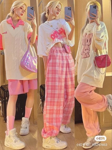 Peony Aesthetic, Oversized Shorts, Fashion Chinese, Street Outfits, Cosplay Kawaii, Chinese Fashion, Oversized Streetwear, Easy Trendy Outfits, Pink Outfits