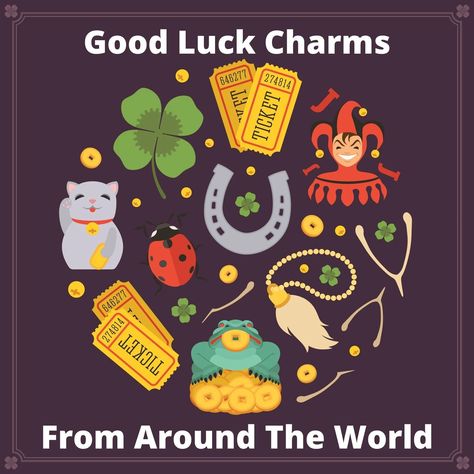 Different countries have various types of good luck charms including symbols, Talismans, charms, and amulets for good luck. Here is a collection of some of the most popular good luck charms from around the world and why they are considered lucky. #goodluck #goodluckcharm #superstition Lucky Charms For Good Luck, Lucky Items Good Luck Charms, Symbols Of Good Luck, Good Luck Jewelry, Lucky Charms Good Luck Wallpaper, Good Luck Symbols Tattoo, Lucky Symbols Good Luck, Other Words For Good, Good Luck Illustration