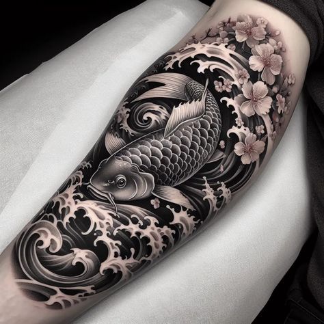 I will draw your unique and professional japanese tattoo design Chinese Sleeve Tattoo Men, Chinese Koi Fish Tattoo, Japanese Koi Fish Tattoo Design For Men, Japanese Bicep Tattoo, Japanese Forearm Tattoo For Men, Koi Fish Tattoo Japanese Style, Japanese Geometric Tattoo, Japanese Koi Tattoo Design, Japanese Tattoo Fish